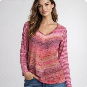 Prana Hillary Long Sleeve Top Women’s L Pink V-Neck NEW Lightweight